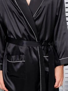 S22-12.1 Guys Contrast Binding Belted Satin Robe