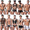 S22-15 Different Roles Black Patent Leather Mesh Splicing Men's Underwear Set